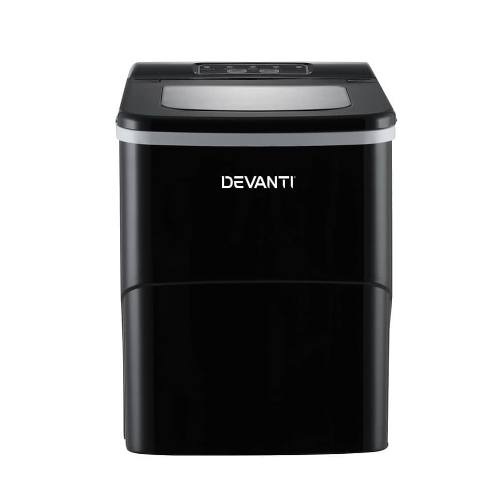 Devanti Ice Maker 2L Stainless Steel - 12kg/Day Portable Countertop Ice Machine with LED Control, Black