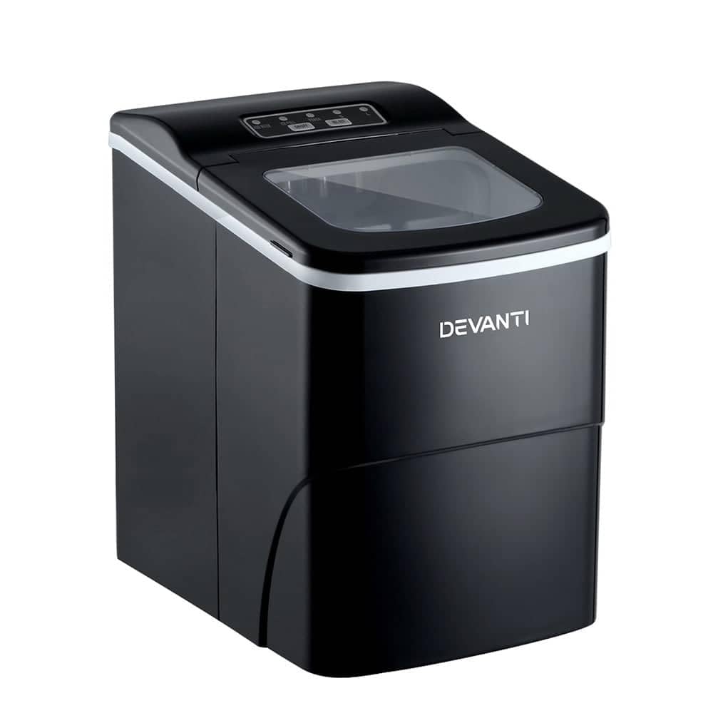 Devanti Ice Maker 2L Stainless Steel - 12kg/Day Portable Countertop Ice Machine with LED Control, Black