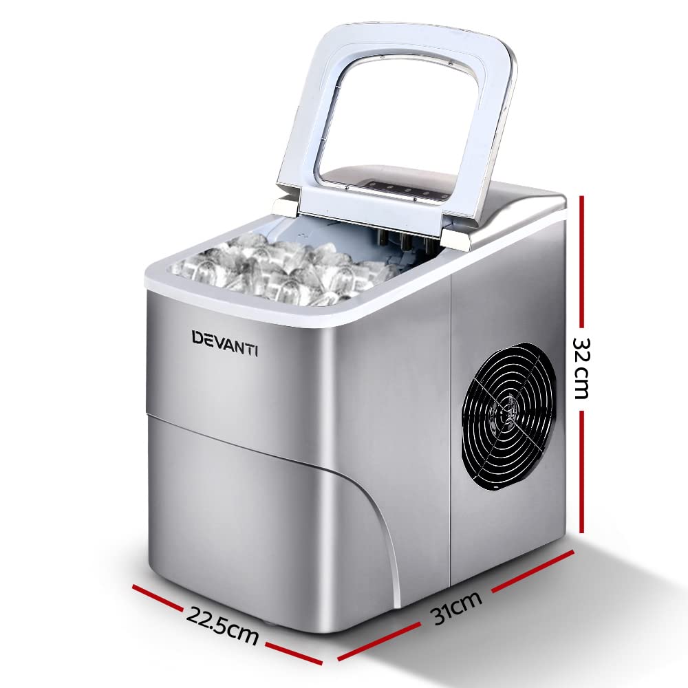 Devanti Ice Maker Machine 2L, 12kg/Day, 9 Cubes in 6 Mins, Countertop Portable Ice Maker with LED Control