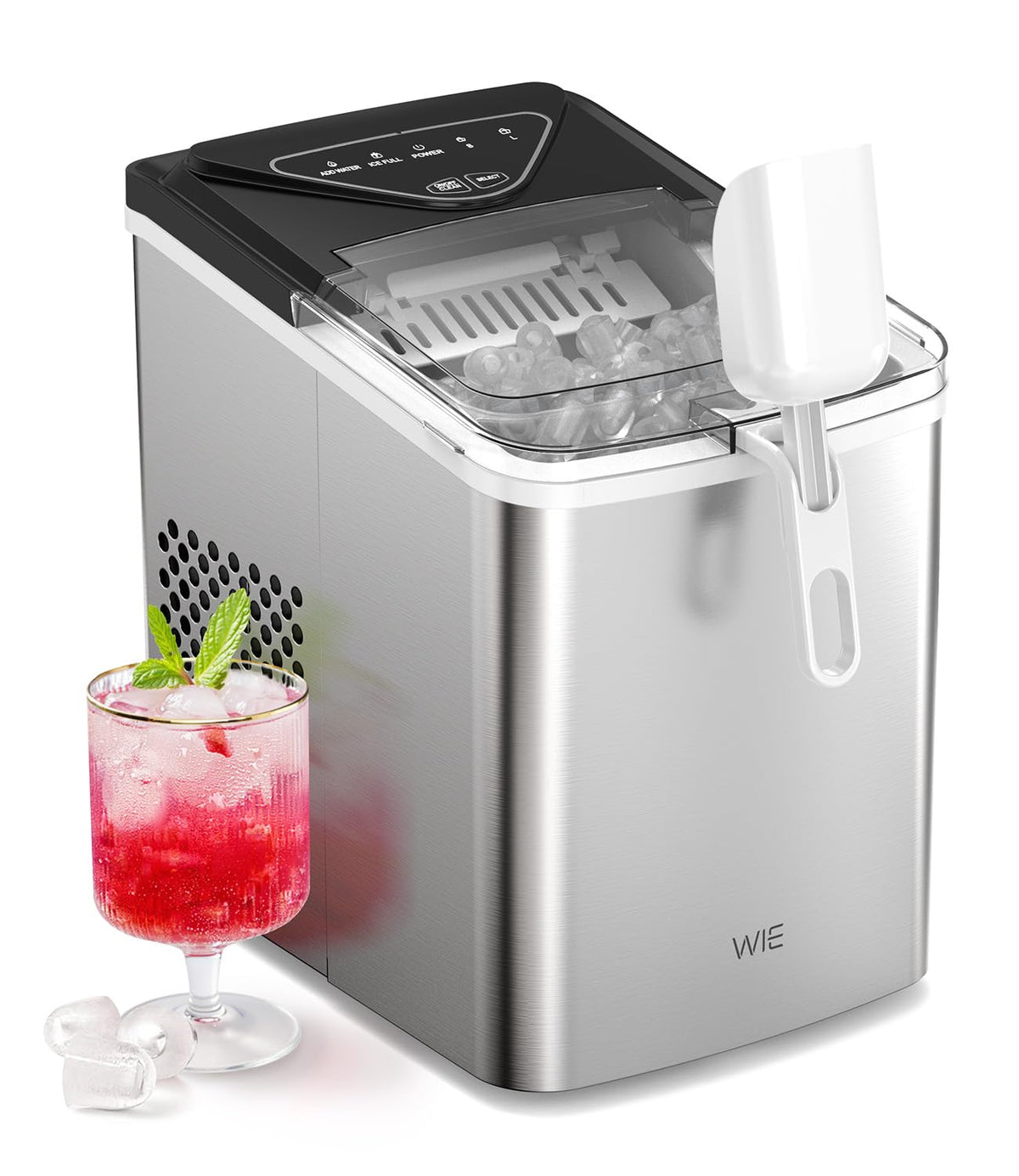 WIE Ice Maker Machine 15KG/24H, 6 Min Fast Ice, 2L Water Tank, Self-Cleaning Countertop Ice Cube Maker with Basket & Scoop