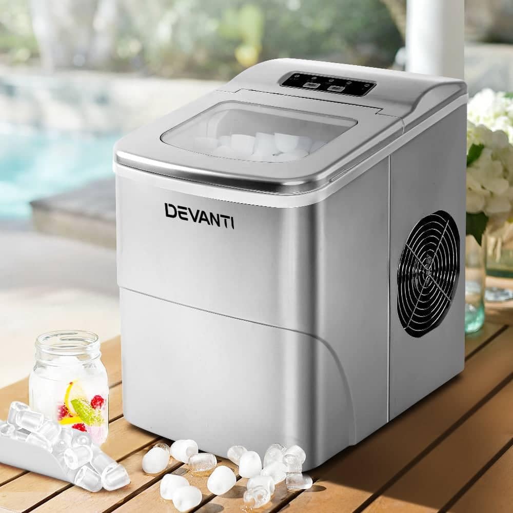 Devanti Ice Maker Machine 2L, 12kg/Day, 9 Cubes in 6 Mins, Countertop Portable Ice Maker with LED Control