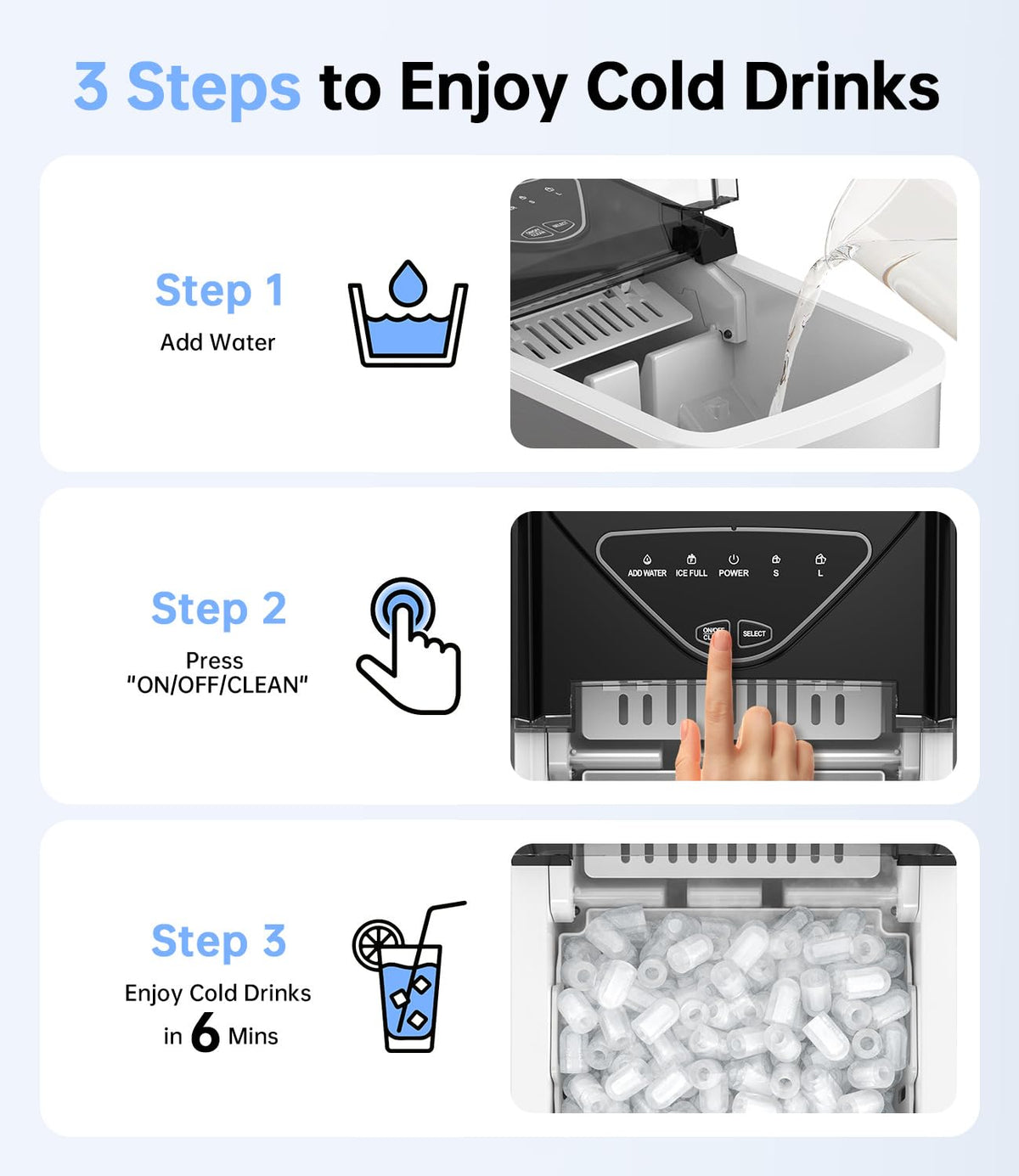 WIE Ice Maker Machine 15KG/24H, 6 Min Fast Ice, 2L Water Tank, Self-Cleaning Countertop Ice Cube Maker with Basket & Scoop