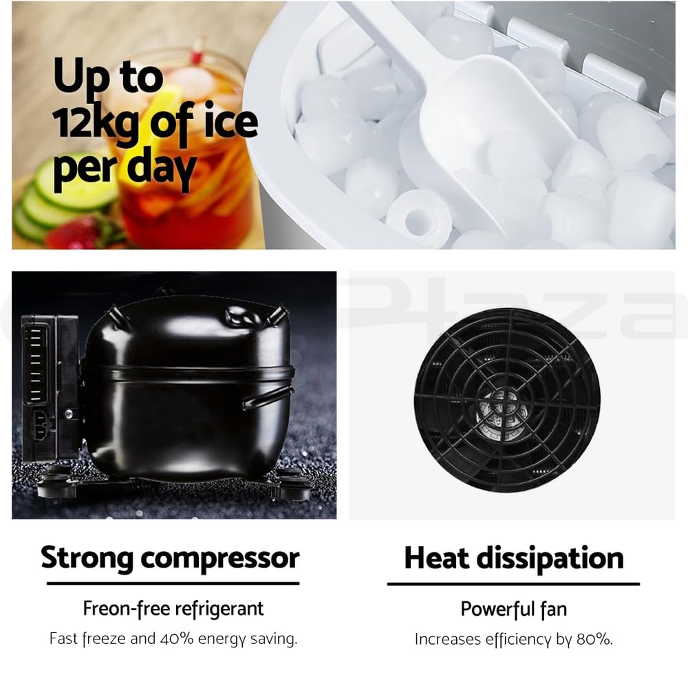 Devanti Ice Maker Machine 2L, 12kg/Day, 9 Cubes in 6 Mins, Countertop Portable Ice Maker with LED Control