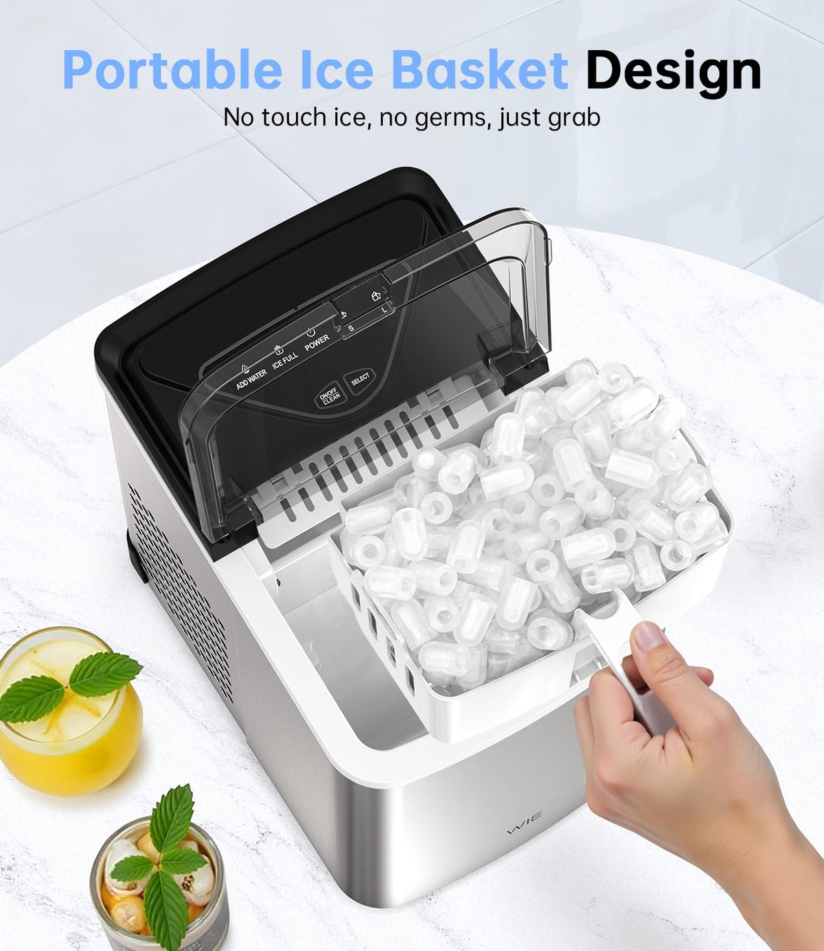 WIE Ice Maker Machine 15KG/24H, 6 Min Fast Ice, 2L Water Tank, Self-Cleaning Countertop Ice Cube Maker with Basket & Scoop