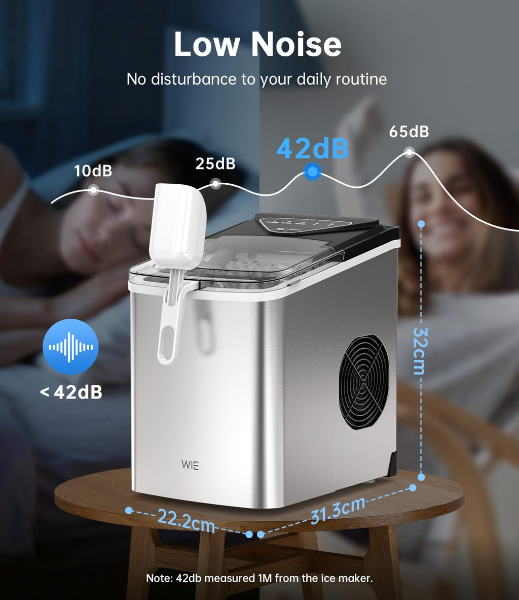 WIE Ice Maker Machine 15KG/24H, 6 Min Fast Ice, 2L Water Tank, Self-Cleaning Countertop Ice Cube Maker with Basket & Scoop