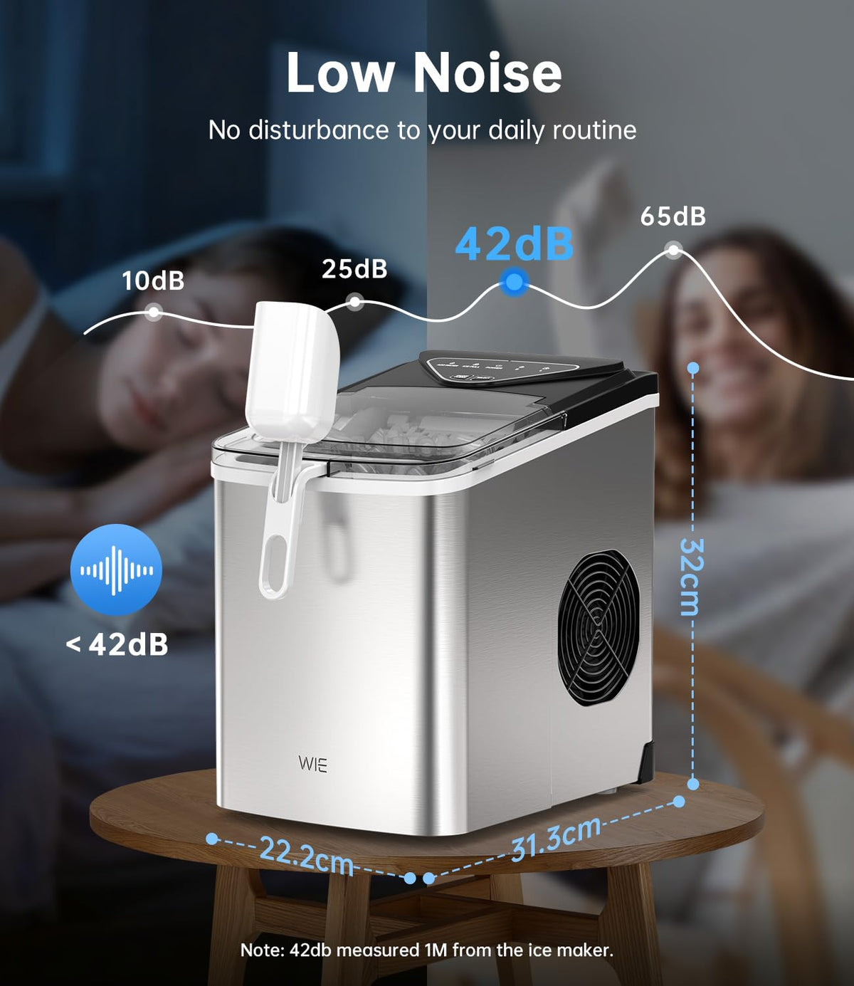 WIE Ice Maker Machine 15KG/24H, 6 Min Fast Ice, 2L Water Tank, Self-Cleaning Countertop Ice Cube Maker with Basket & Scoop