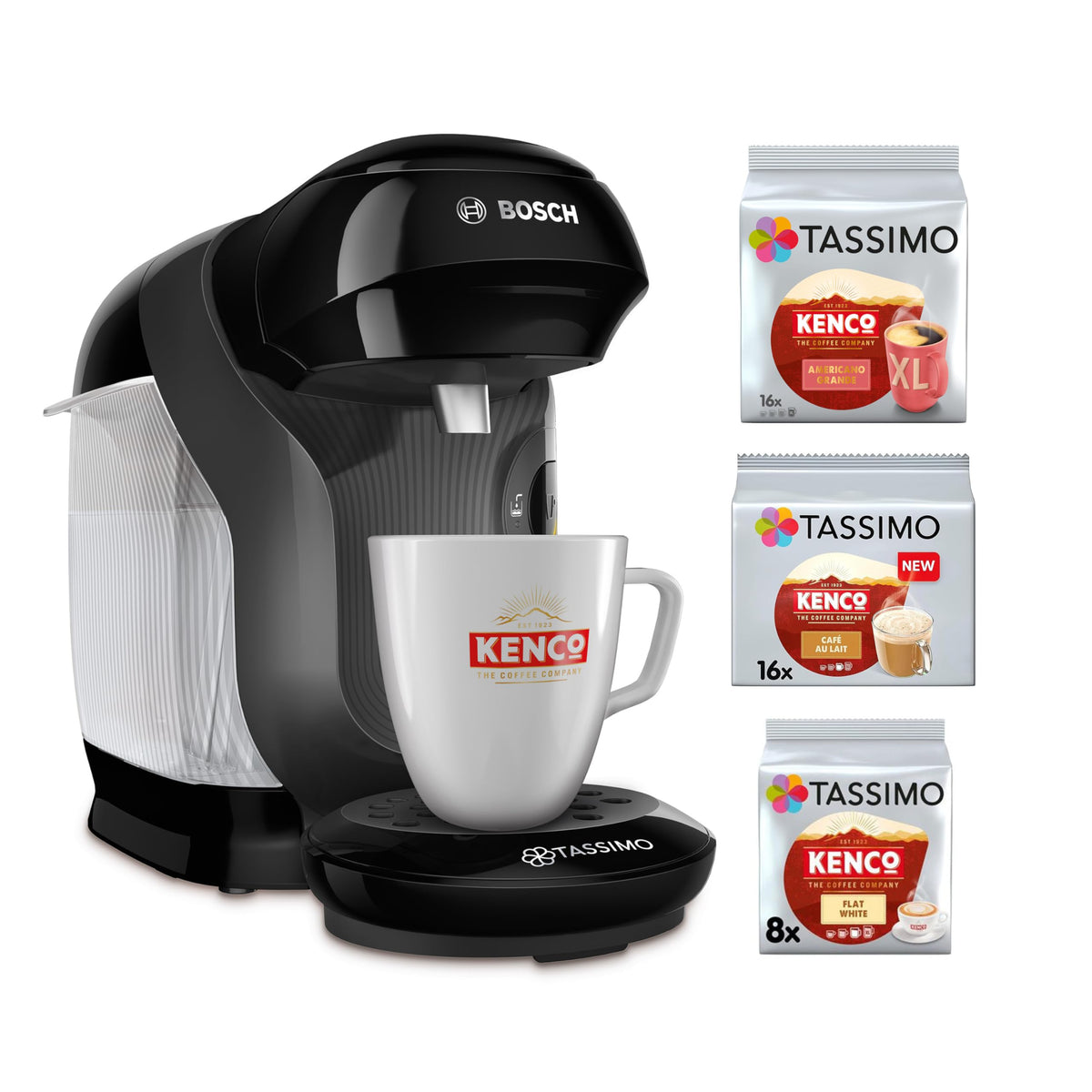 Tassimo Style Friendly TAS112EGBC Pod Coffee Machine with 40 Kenco Drinks Bundle - Black, Energy Class A+
