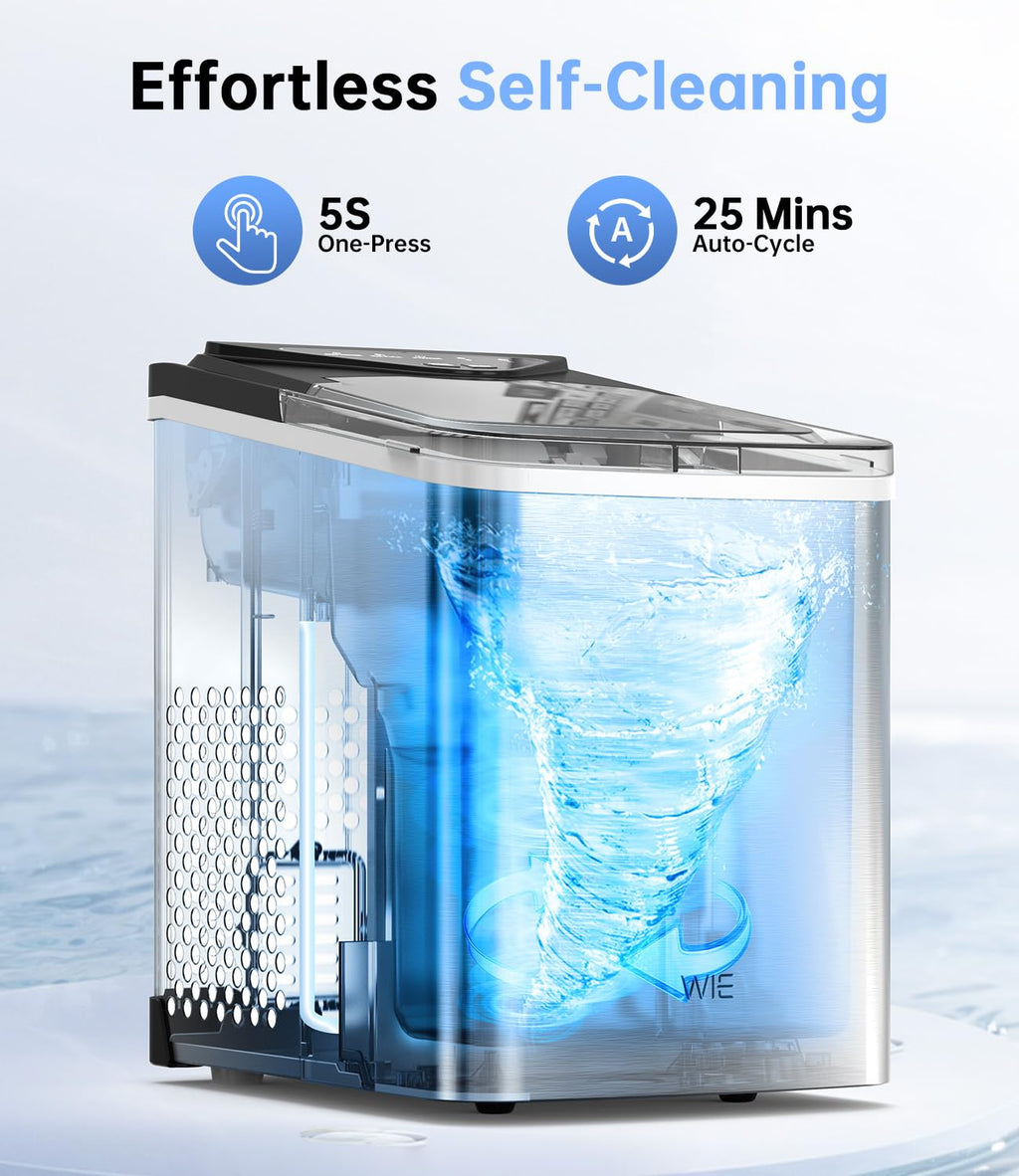 WIE Ice Maker Machine 15KG/24H, 6 Min Fast Ice, 2L Water Tank, Self-Cleaning Countertop Ice Cube Maker with Basket & Scoop