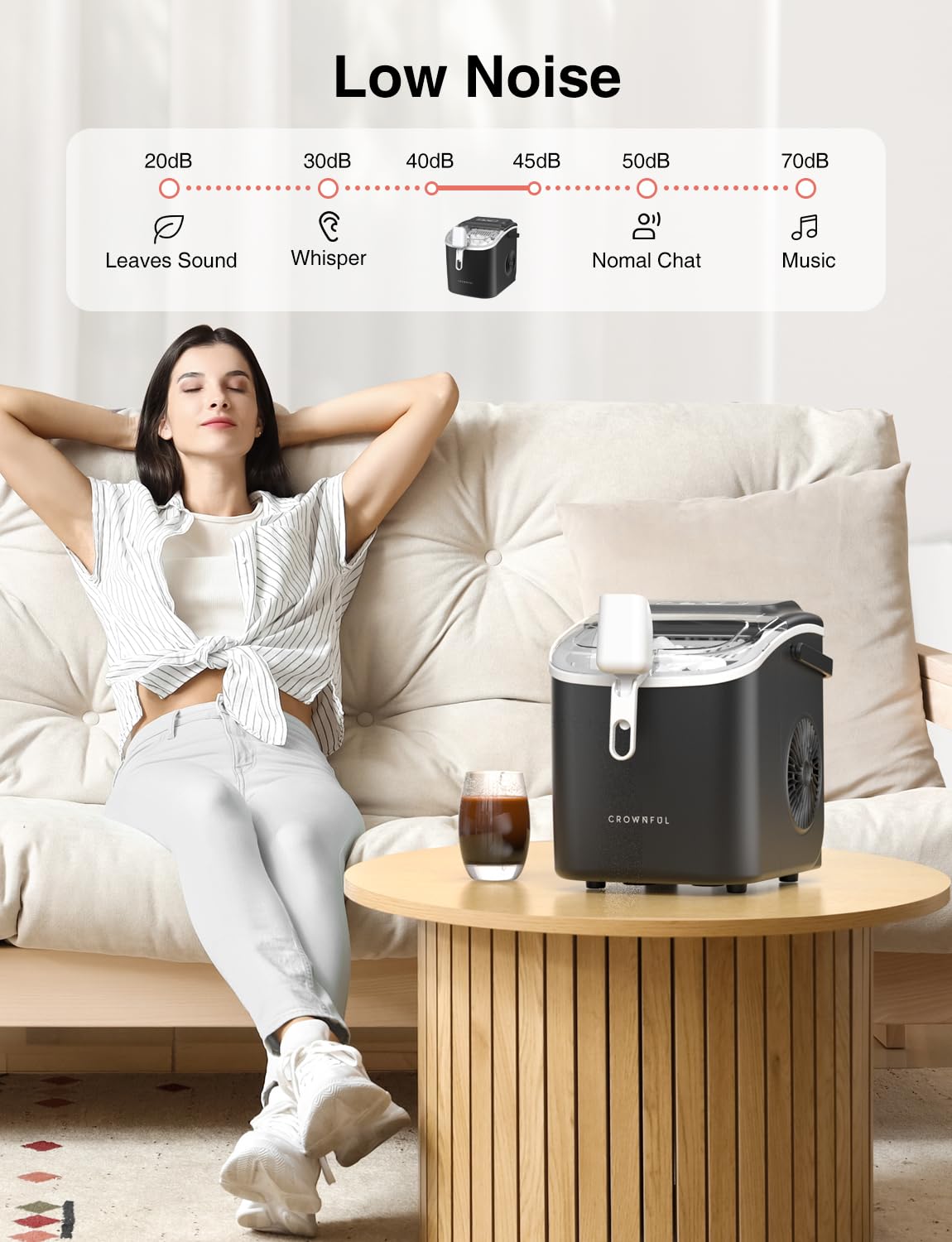 CROWNFUL Ice Maker Countertop 12KG/24H, Portable Ice Machine, 6-Min Fast Ice Making, Self-Cleaning, Black