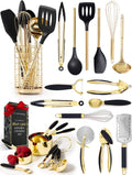 Styled Settings 23-Piece Black & Gold Kitchen Utensils Set with Measuring Cups, Spoons & Utensil Holder