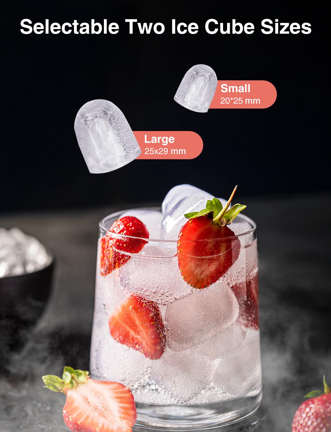 CROWNFUL Ice Maker Countertop 12KG/24H, Portable Ice Machine, 6-Min Fast Ice Making, Self-Cleaning, Black