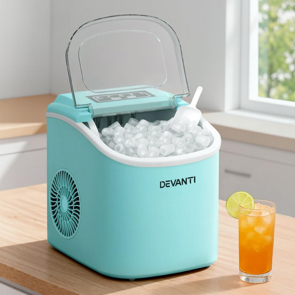 Devanti Ice Maker Machine 1.3L - 12kg/Day Bullet Ice in 6 Mins, Green Portable Countertop Ice Cube Maker