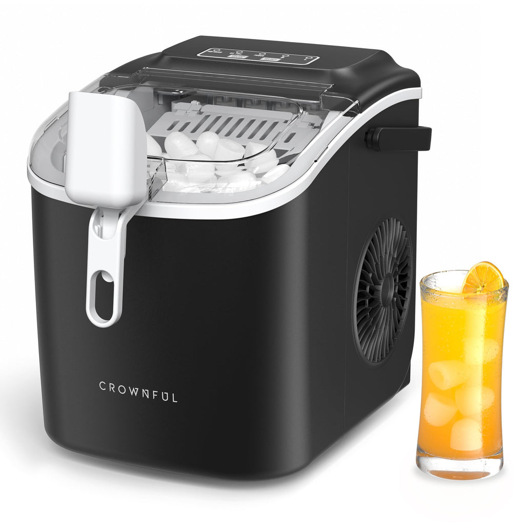CROWNFUL Ice Maker Countertop 12KG/24H, Portable Ice Machine, 6-Min Fast Ice Making, Self-Cleaning, Black