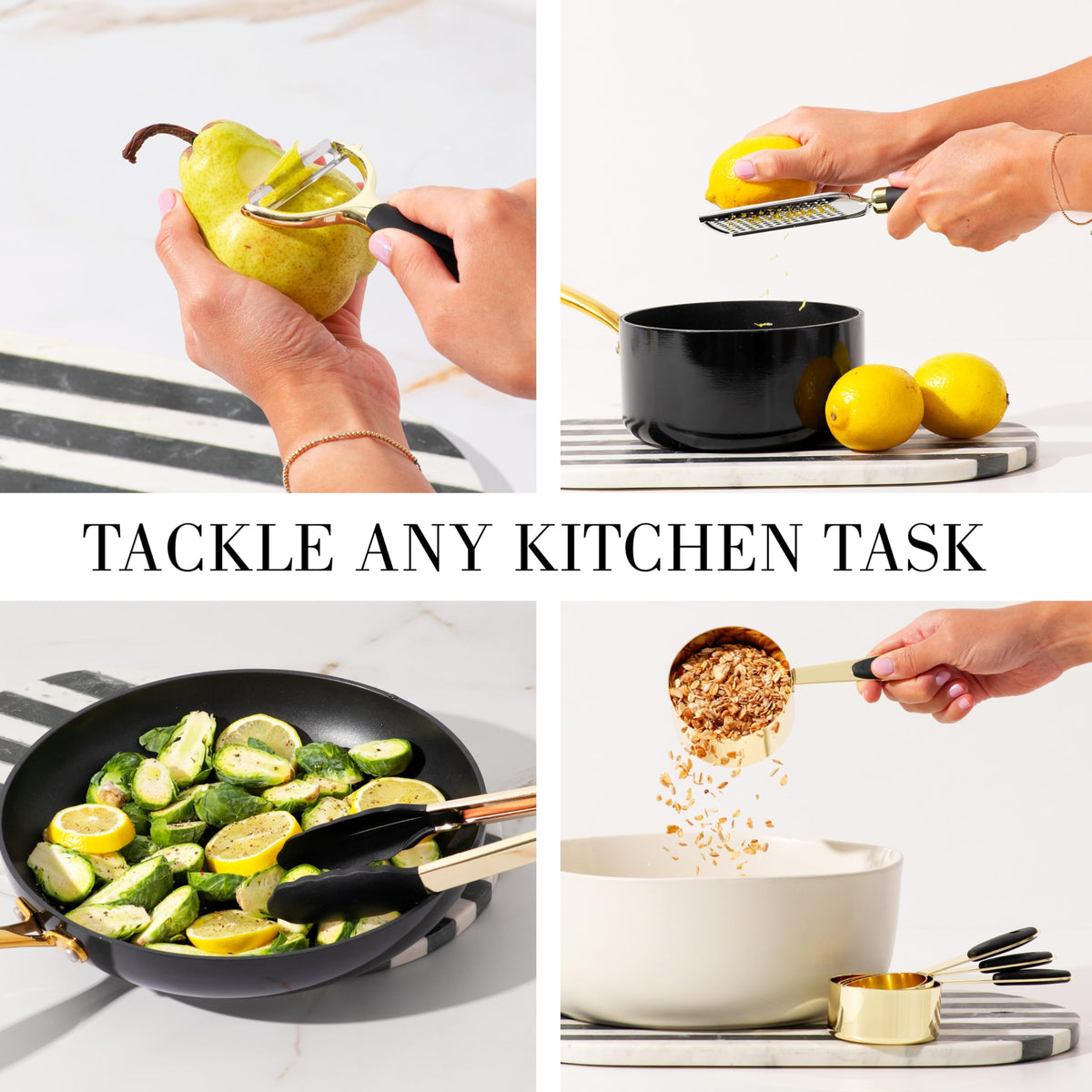 Styled Settings 23-Piece Black & Gold Kitchen Utensils Set with Measuring Cups, Spoons & Utensil Holder