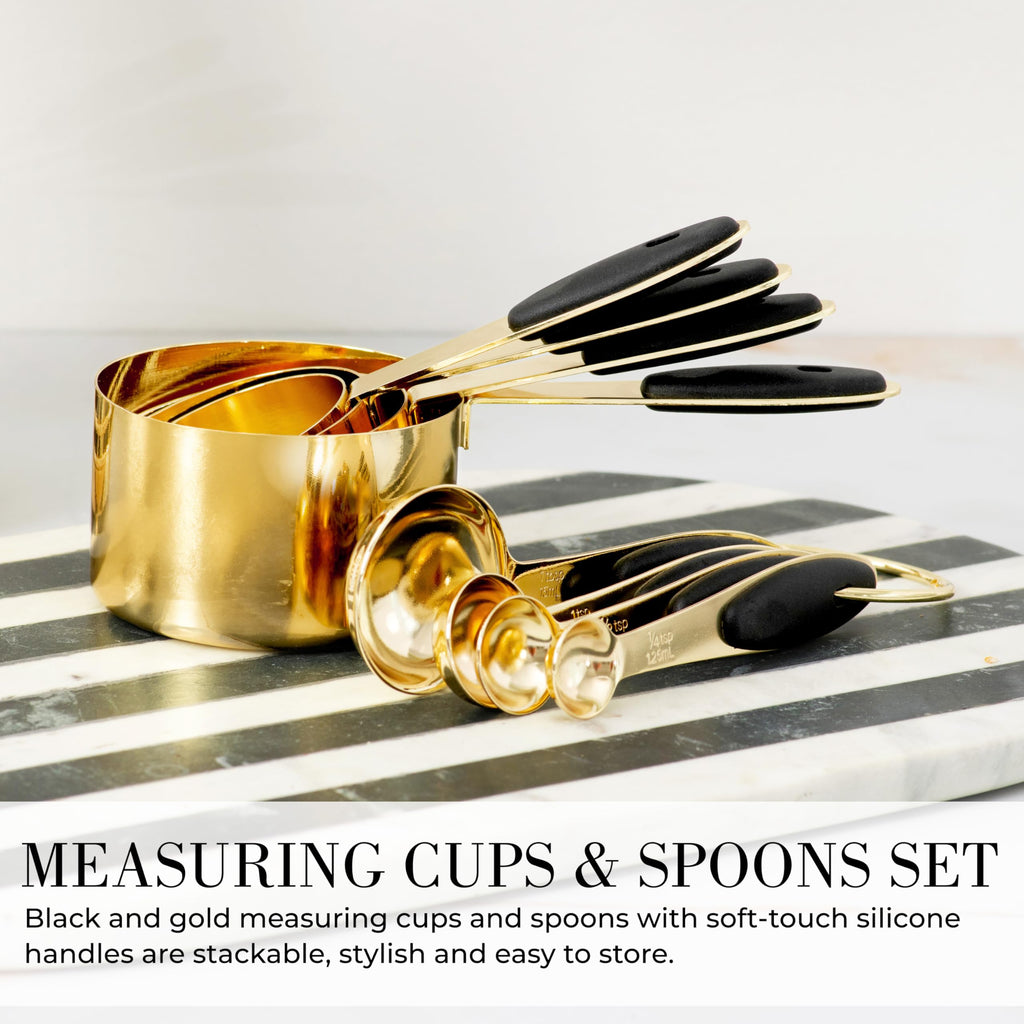 Styled Settings 23-Piece Black & Gold Kitchen Utensils Set with Measuring Cups, Spoons & Utensil Holder